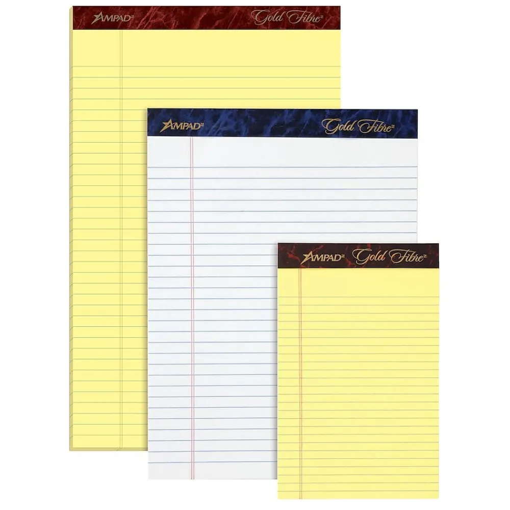 Notepads|Ampad Gold Fibre Notepads, 5" x 8", College Ruled, Canary, 50 Sheets/Pad, 12 Pads/Pack (TOP 20-004R)