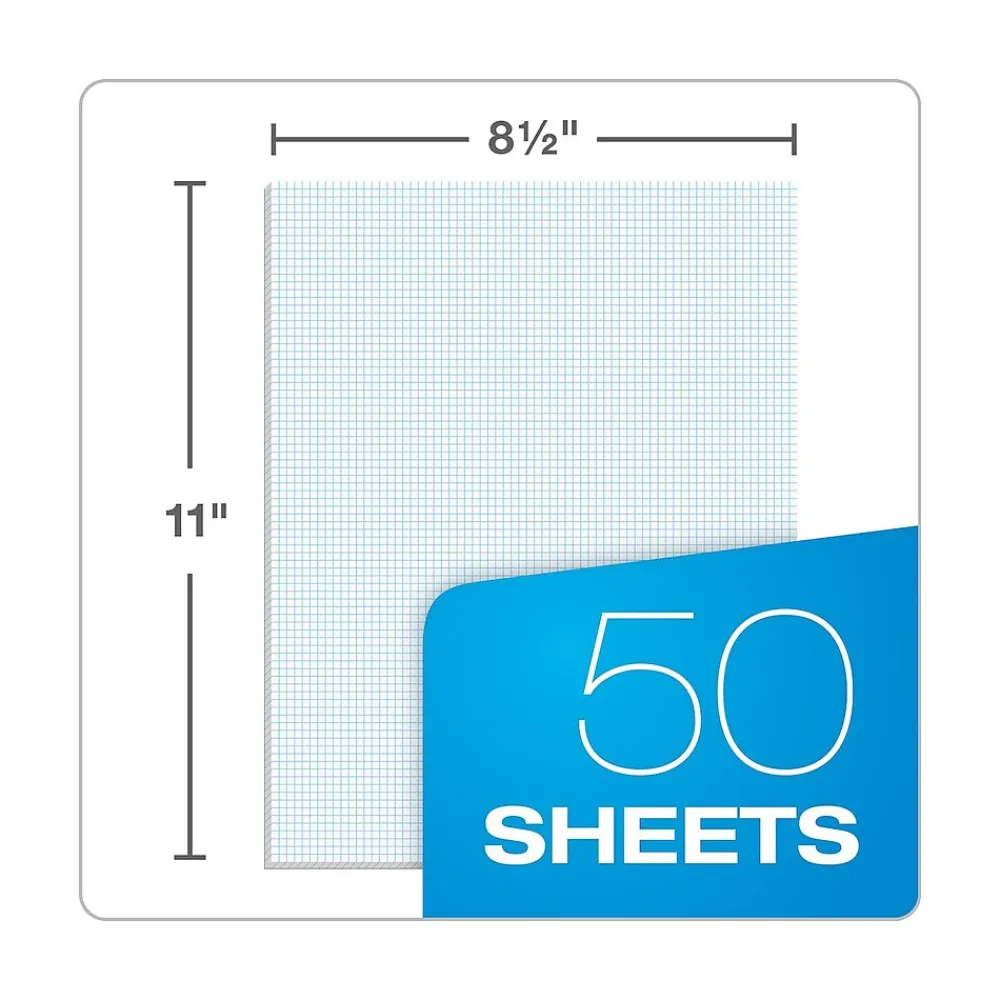 Notepads|Ampad Graph Writing Pad 8-1/2x11", Quad Ruling Graph Paper, 8 Squares/Inch, White, 50 Sheets/Pad