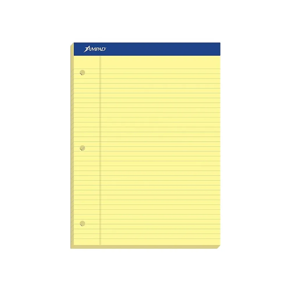 Notepads|Ampad Notepad, 8.5" x 11.75", Narrow, Canary, 100 Sheets/Pad (TOP 20-246)