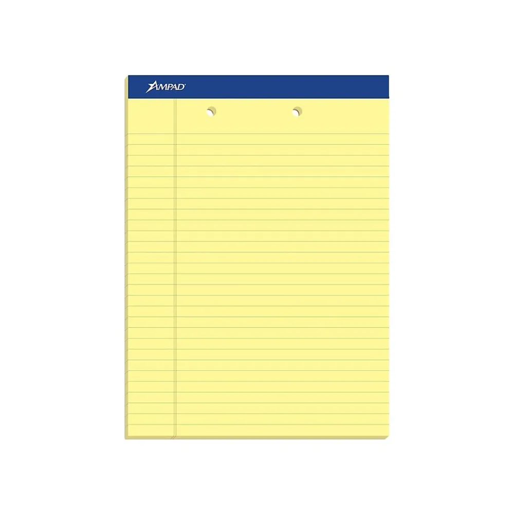 Notepads|Ampad Notepads, 8.5" x 11.75", Wide Ruled, Canary, 50 Sheets/Pad, 12 Pads/Pack (TOP 20-224)
