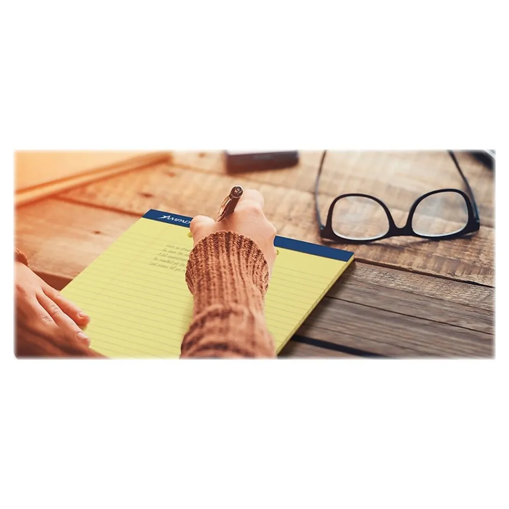 Notepads|Ampad Notepads, 8.5" x 11.75", Wide Ruled, Canary, 50 Sheets/Pad, 12 Pads/Pack (TOP 20-224)