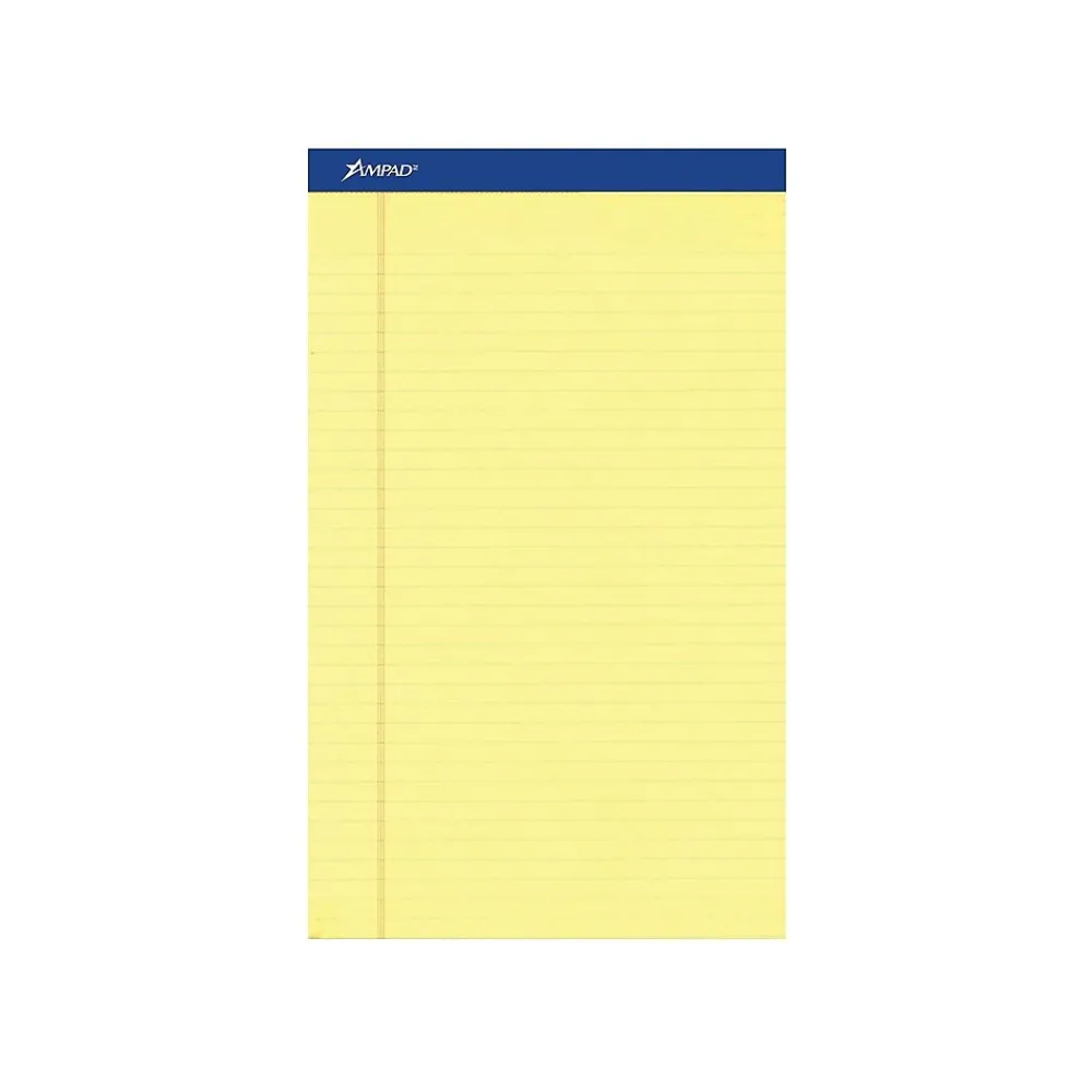 Notepads|Ampad Notepads, 8.5" x 14", Wide Ruled, Canary, 50 Sheets/Pad, 12 Pads/Pack (TOP 20-230)