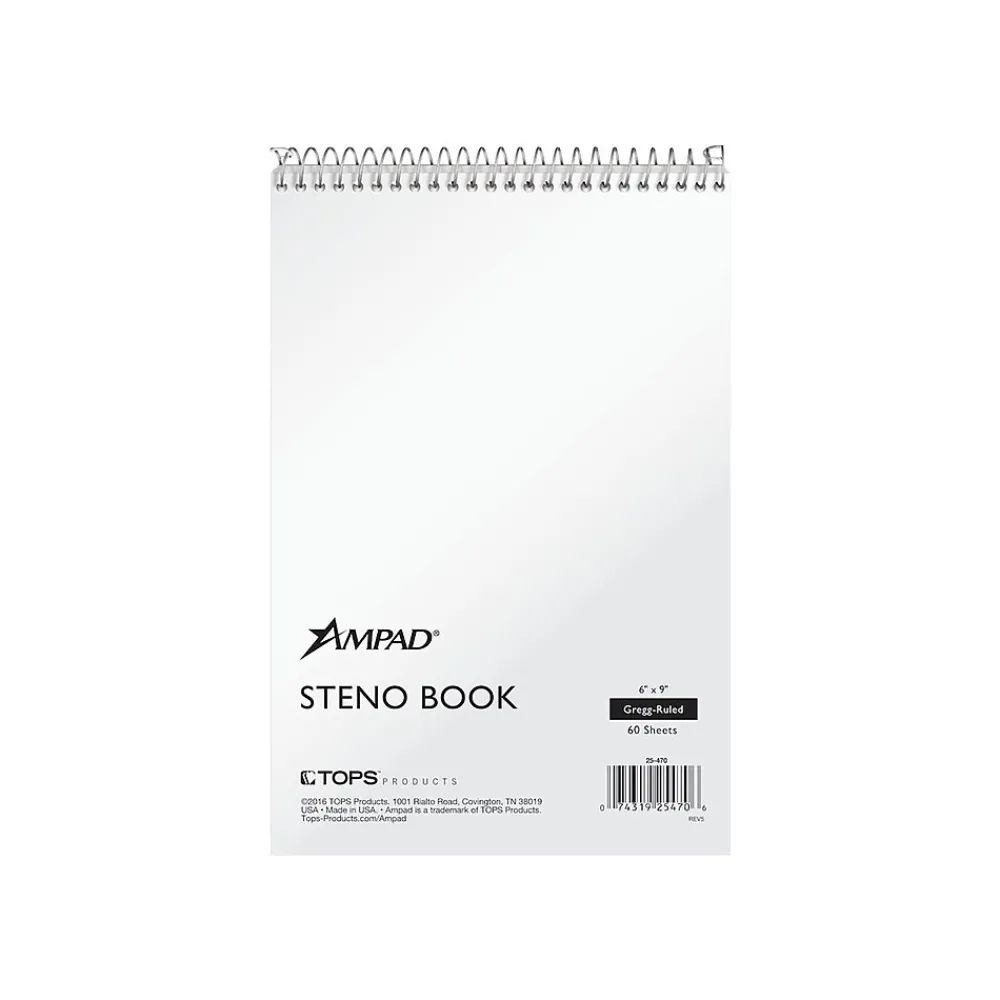 Notepads|Ampad Steno Pad, 6" x 9", Gregg, White, 60 Sheets/Pad (TOP 25-470)