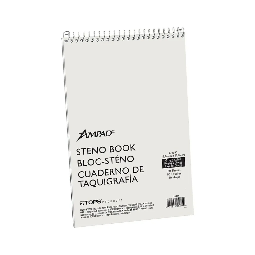 Notebooks|Ampad Steno Pad, 6" x 9", Gregg Ruled, White Cover, 80 Sheets/Pad (TOP25-274)