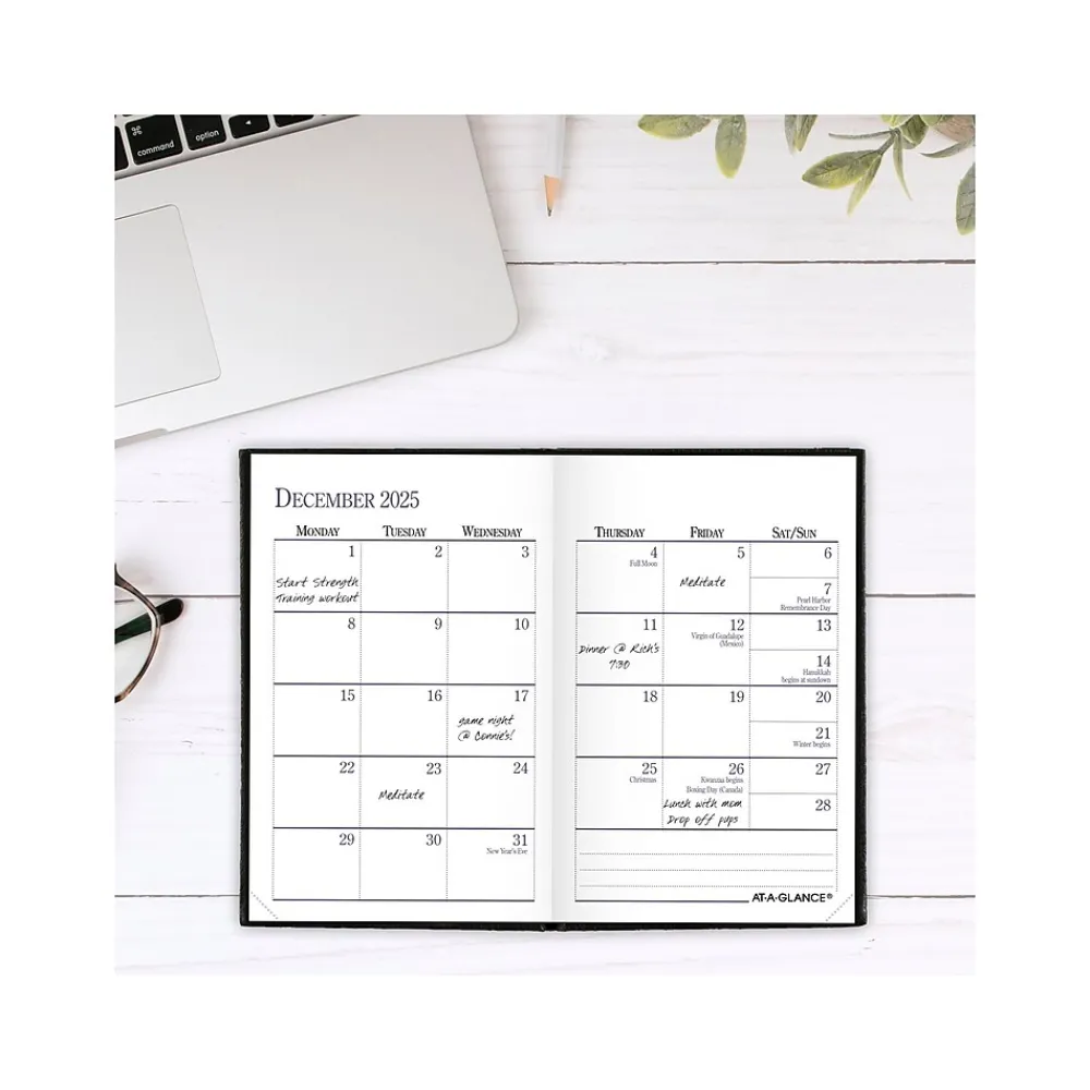 Journals|AT-A-GLANCE Fine Diary Pocket Hardcover 2025 Weekly and Monthly Diary, 2.75" x 4.25", Ruled, Black (72-01-05-25)