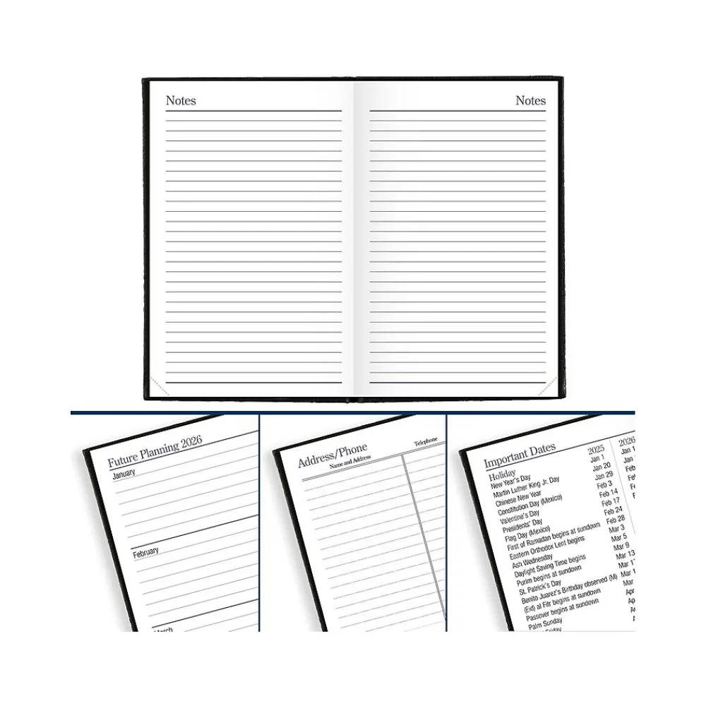 Journals|AT-A-GLANCE Fine Diary Pocket Hardcover 2025 Weekly and Monthly Diary, 2.75" x 4.25", Ruled, Black (72-01-05-25)