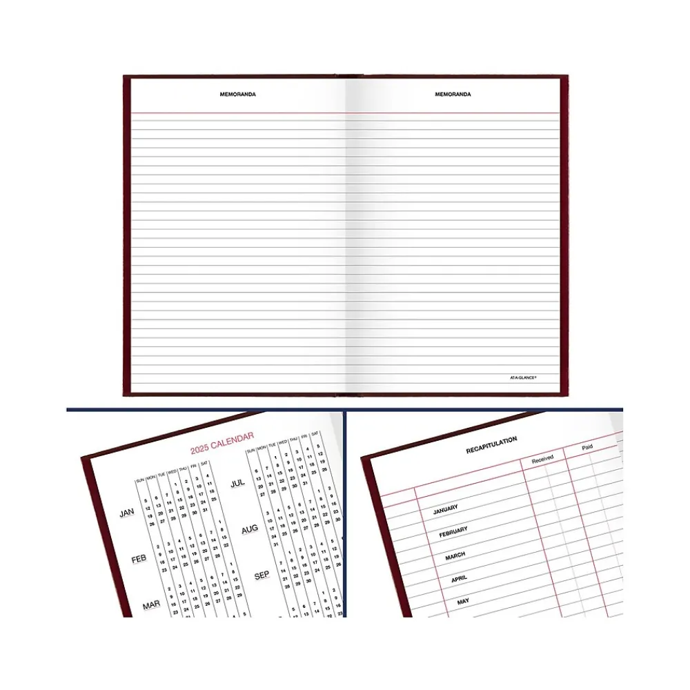 Journals|AT-A-GLANCE Standard Hardcover 2025 Daily Diary, 5.75" x 8.25", Wide-Ruled, Red (SD387-13-25)