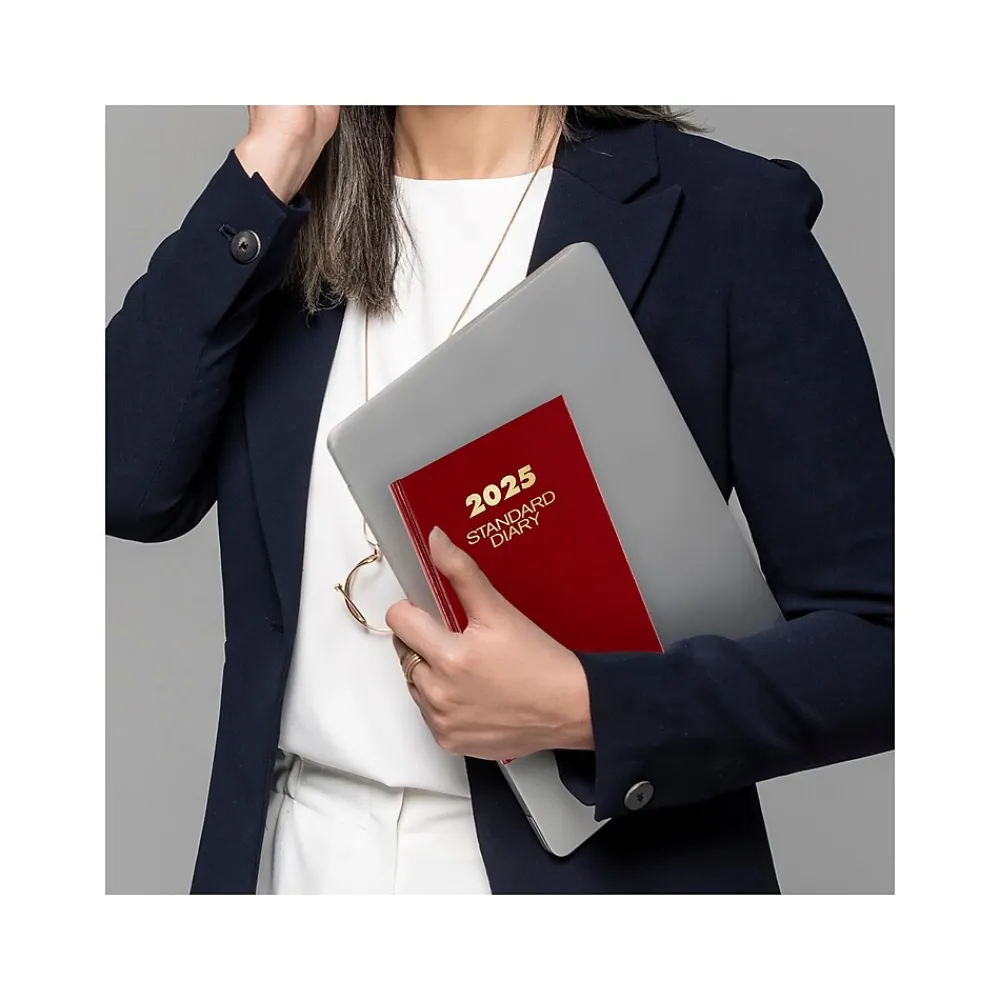 Journals|AT-A-GLANCE Standard Hardcover 2025 Daily Diary, 5.75" x 8.25", Wide-Ruled, Red (SD387-13-25)