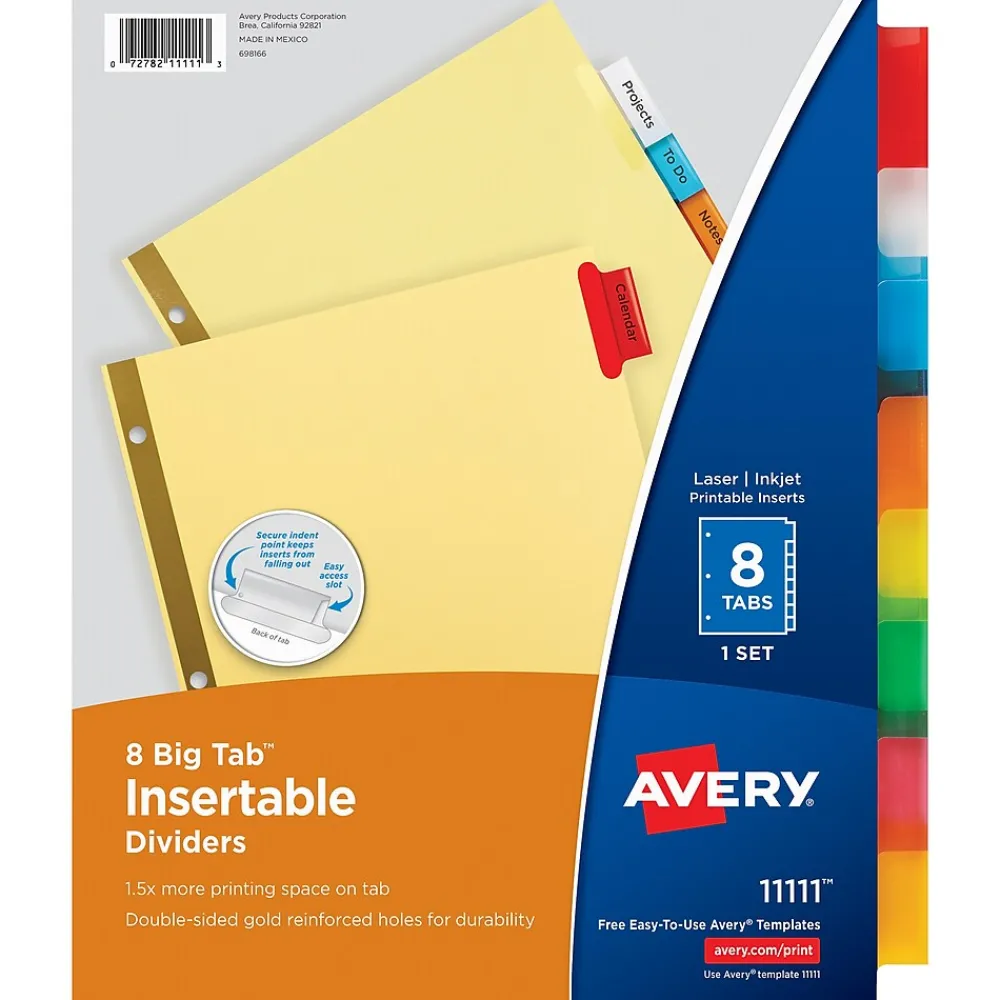 Dividers|Avery Big Tab Insertable Paper Divider, 8 Tabs, Multicolor, 1 Set (11111)