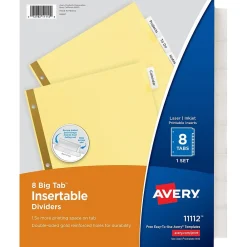 Dividers|Avery Big Tab Insertable Paper Dividers, Clear 8 Tab, Buff (11112)