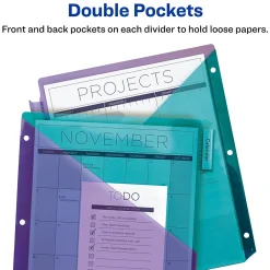 Dividers|Avery Big Tab Insertable Plastic Dividers with 2 Pockets, 5 Tabs, Two-Tone Multicolor (11982)