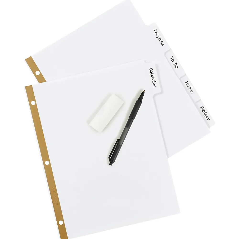 Dividers|Avery Big Tab Write & Erase Paper Divider, 5 Tabs, White/Gold Reinforced, 1 Set (23075)