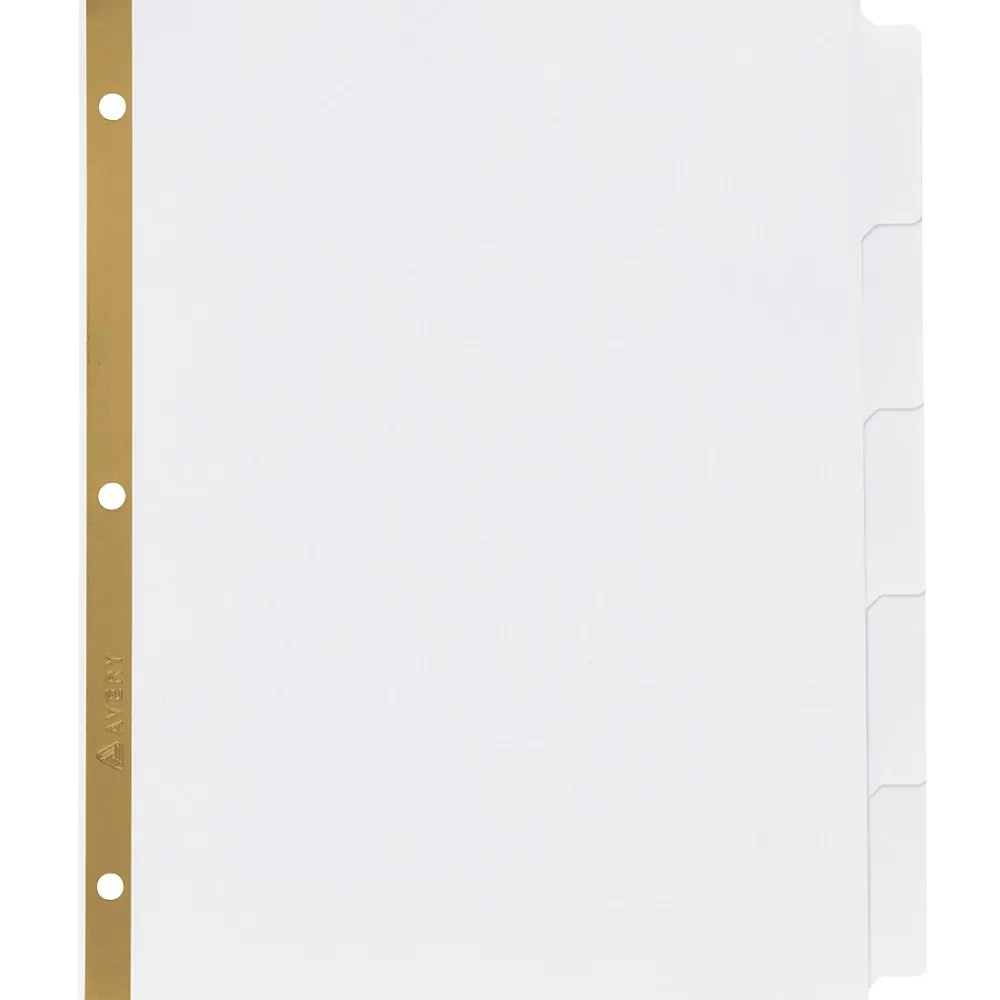 Dividers|Avery Big Tab Write & Erase Paper Divider, 5 Tabs, White/Gold Reinforced, 1 Set (23075)