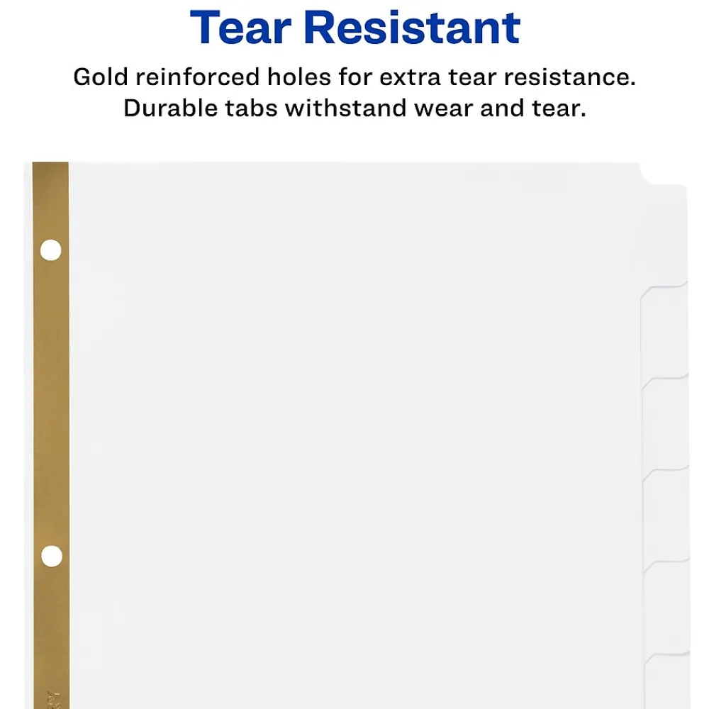 Dividers|Avery Big Tab Write & Erase Paper Divider, 8 Tabs, White/Gold Reinforced, 1 Set (23078)