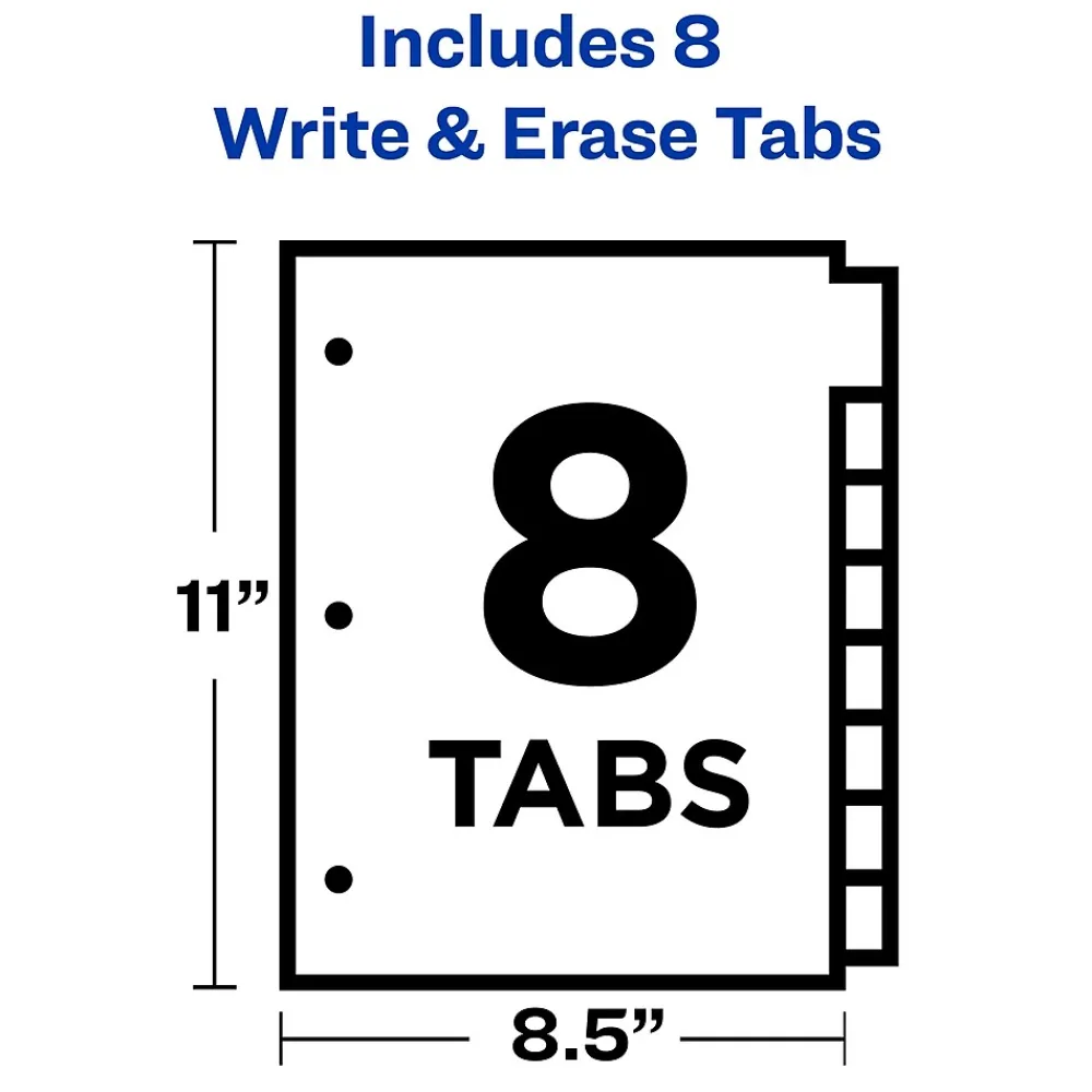 Dividers|Avery Big Tab Write & Erase Paper Divider, 8 Tabs, White/Gold Reinforced, 1 Set (23078)