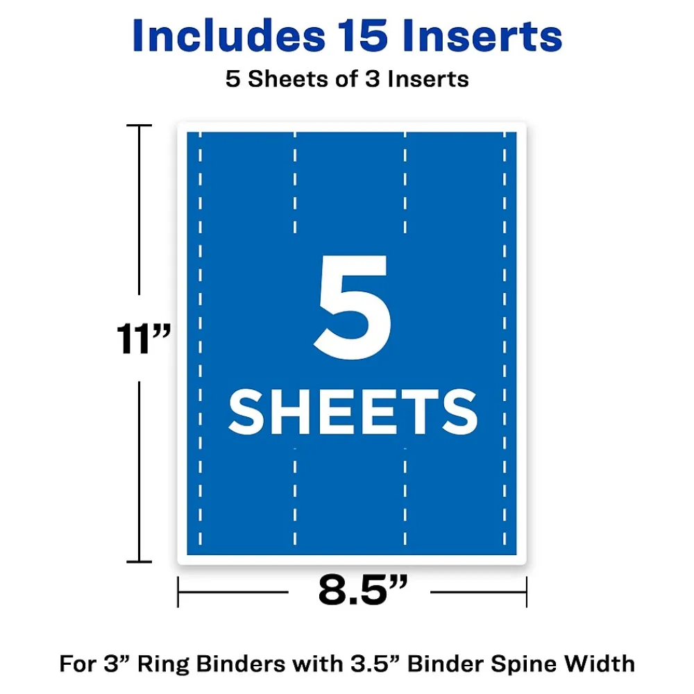Dividers|Avery Binder Spine Inserts, 3" Spine Width, White, 15/Pack (89109)