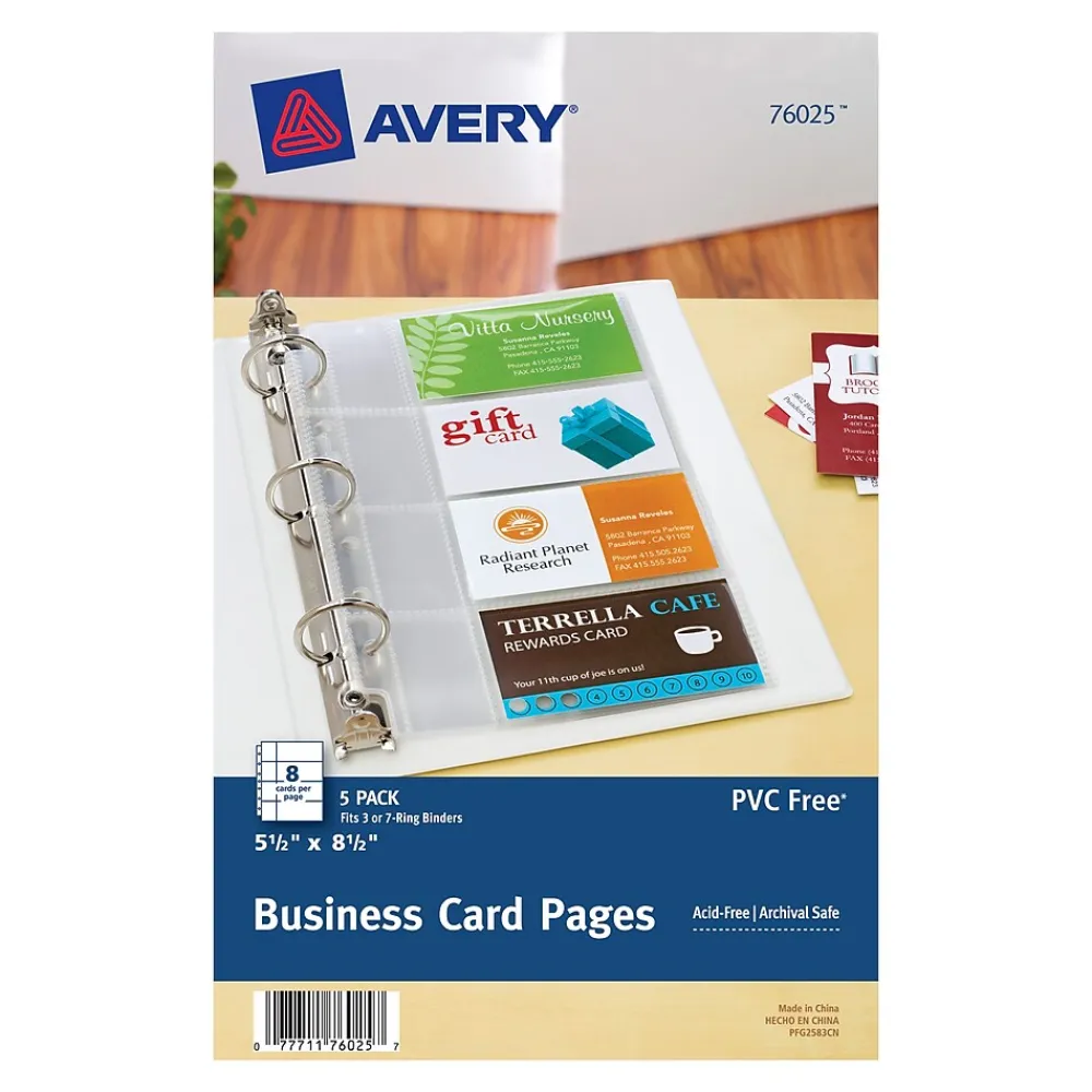 Sheet Protectors|Avery Business Card Sheet Protectors, 5.5" x 8.5", Clear, 5/Pack (76025)
