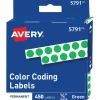 Labels|Avery Color-Coding Labels in Dispenser, 1/4" Dia, Green, 450 Stickers/Pack (5791)