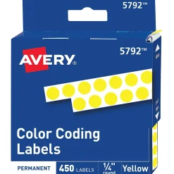 Labels|Avery Color-Coding Labels in Dispenser, 1/4" Dia, Yellow, 450 Stickers/Pack (5792)