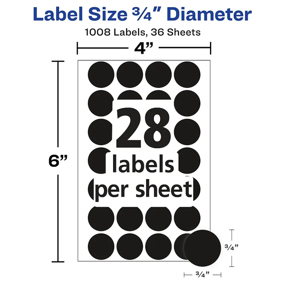 Labels|Avery Color-Coding Labels on 4" x 6" Sheets, 3/4" Dia, Black, Non-Printable, 1,008 Labels/Pack (5459)