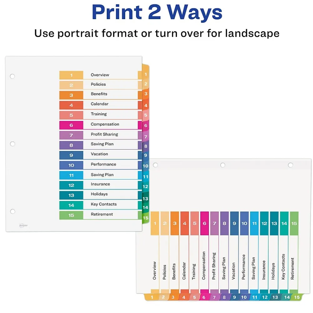 Dividers|Avery Customizable Table Of Contents Divider, 15-Tab, White, 3 Sets/Pack (11074)