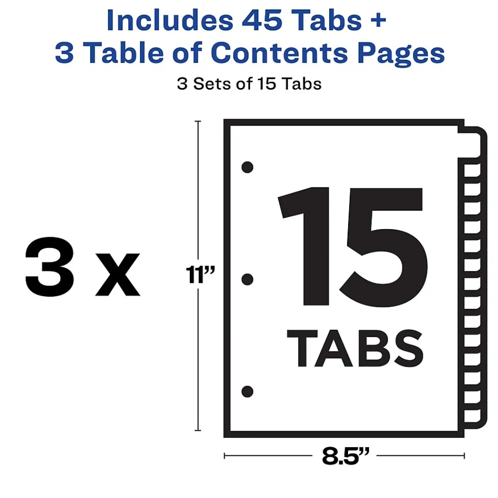 Dividers|Avery Customizable Table Of Contents Divider, 15-Tab, White, 3 Sets/Pack (11074)