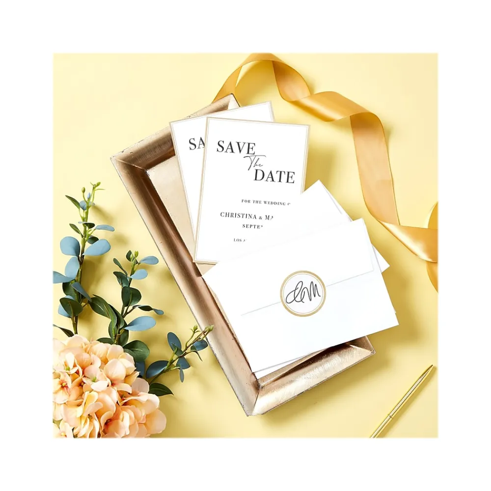 Labels|Avery Easy Peel Laser/Inkjet Round Labels, 2" Dia, White with Metallic Gold Borders, 120 Labels/Pack (22876)