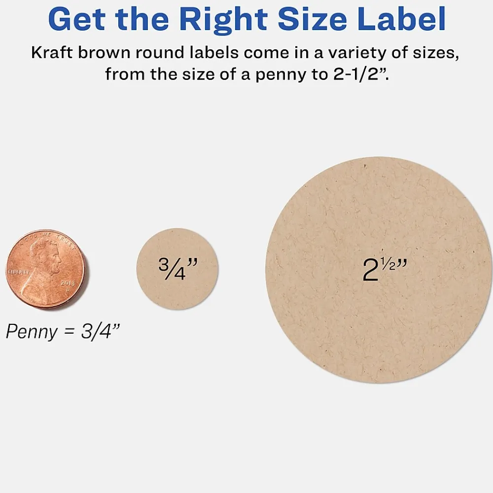 Labels|Avery Easy Peel Laser/Inkjet Round Labels, 2 1/2" Dia, Kraft Brown, 225 Labels/Pack (22808)