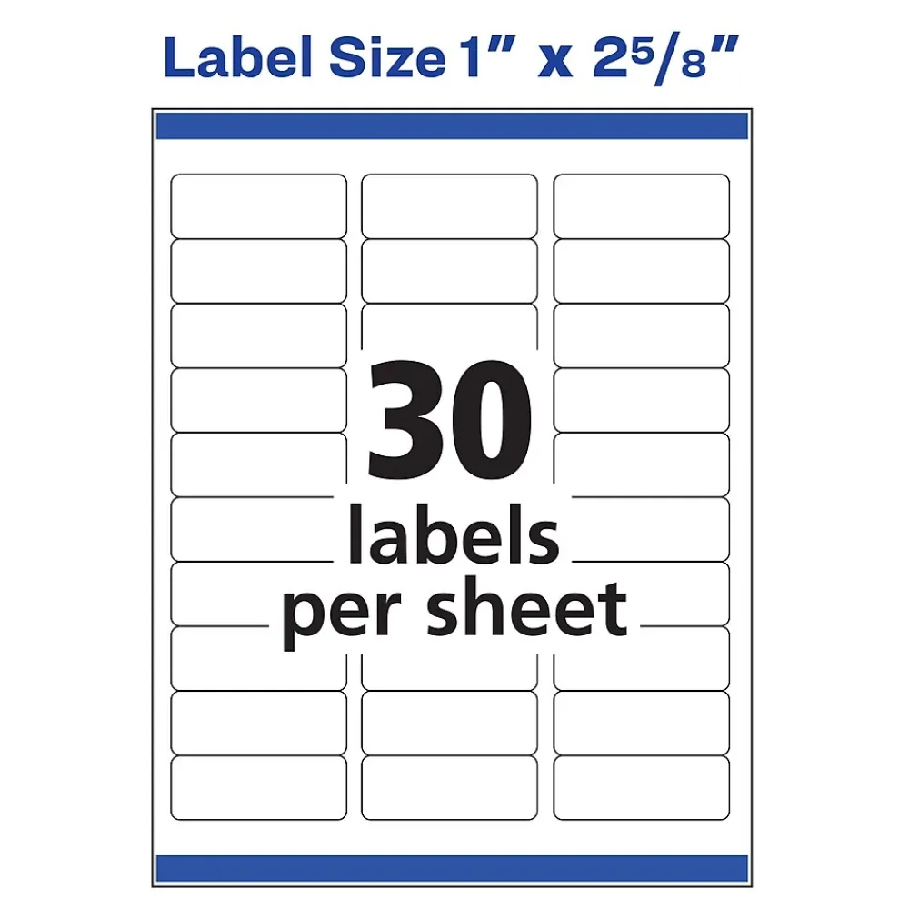 Labels|Avery Easy Peel Laser/Inkjet Address Labels, 1" x 2-5/8", White, 300 Labels/Pack (18660)
