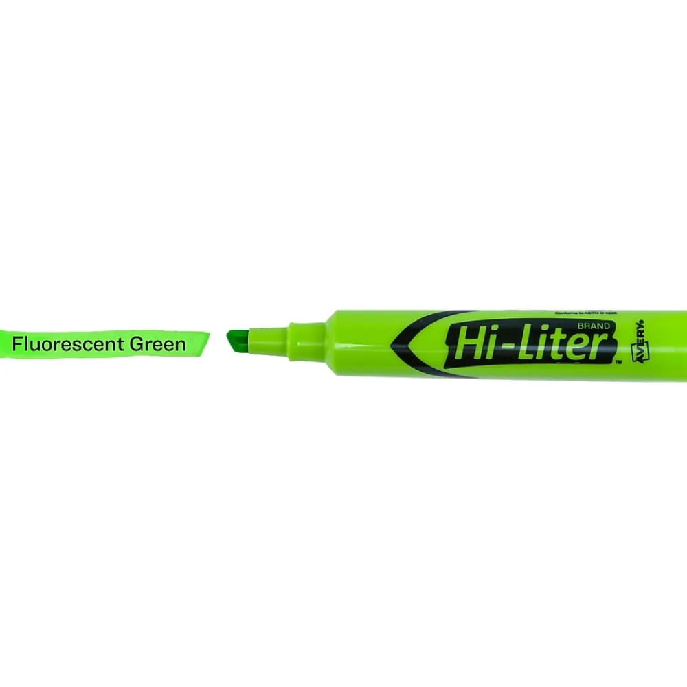 Highlighters|Avery Hi-Liter Tank Highlighters, Chisel, Green, Dozen (24020)