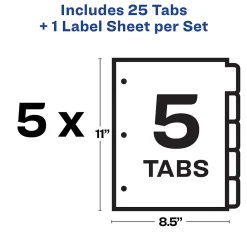 Dividers|Avery Index Maker Big Tab Paper Dividers with Print & Apply Label Sheets, 5 Tabs, White, 5 Sets/Pack (11492)