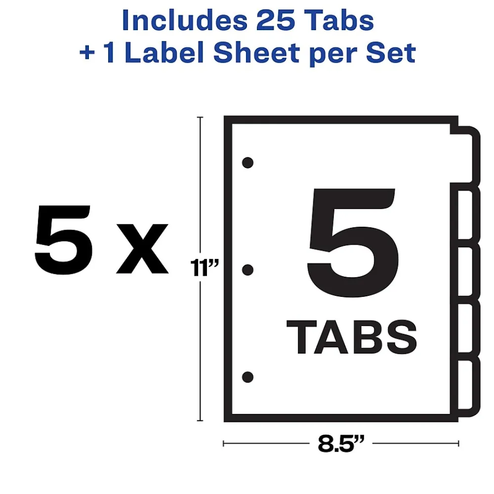Dividers|Avery Index Maker Paper Dividers with Print & Apply Label Sheets, 5 Tabs, Multicolor, 5 Sets/Pack (11418)