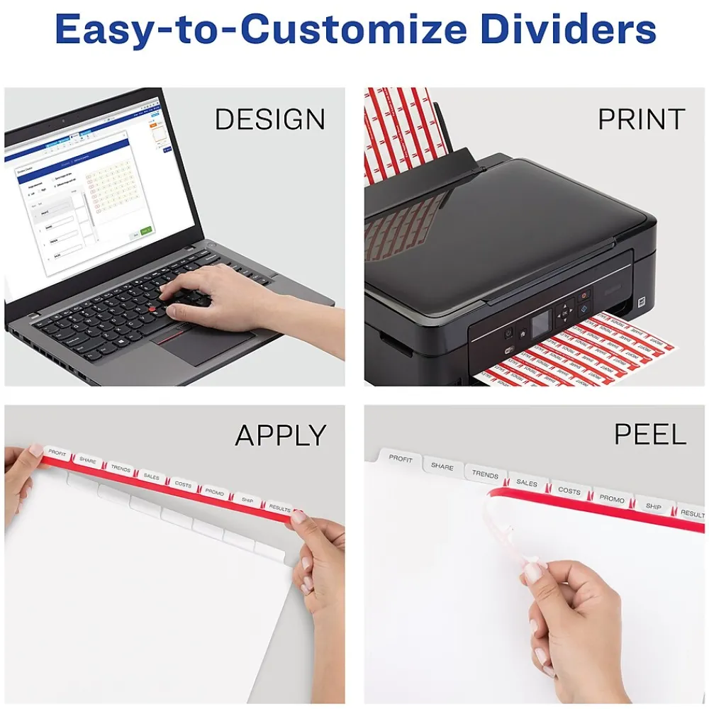 Dividers|Avery Index Maker Paper Dividers with Print & Apply Label Sheets, 8 Tabs, Multicolor, 25 Sets/Pack (11424)