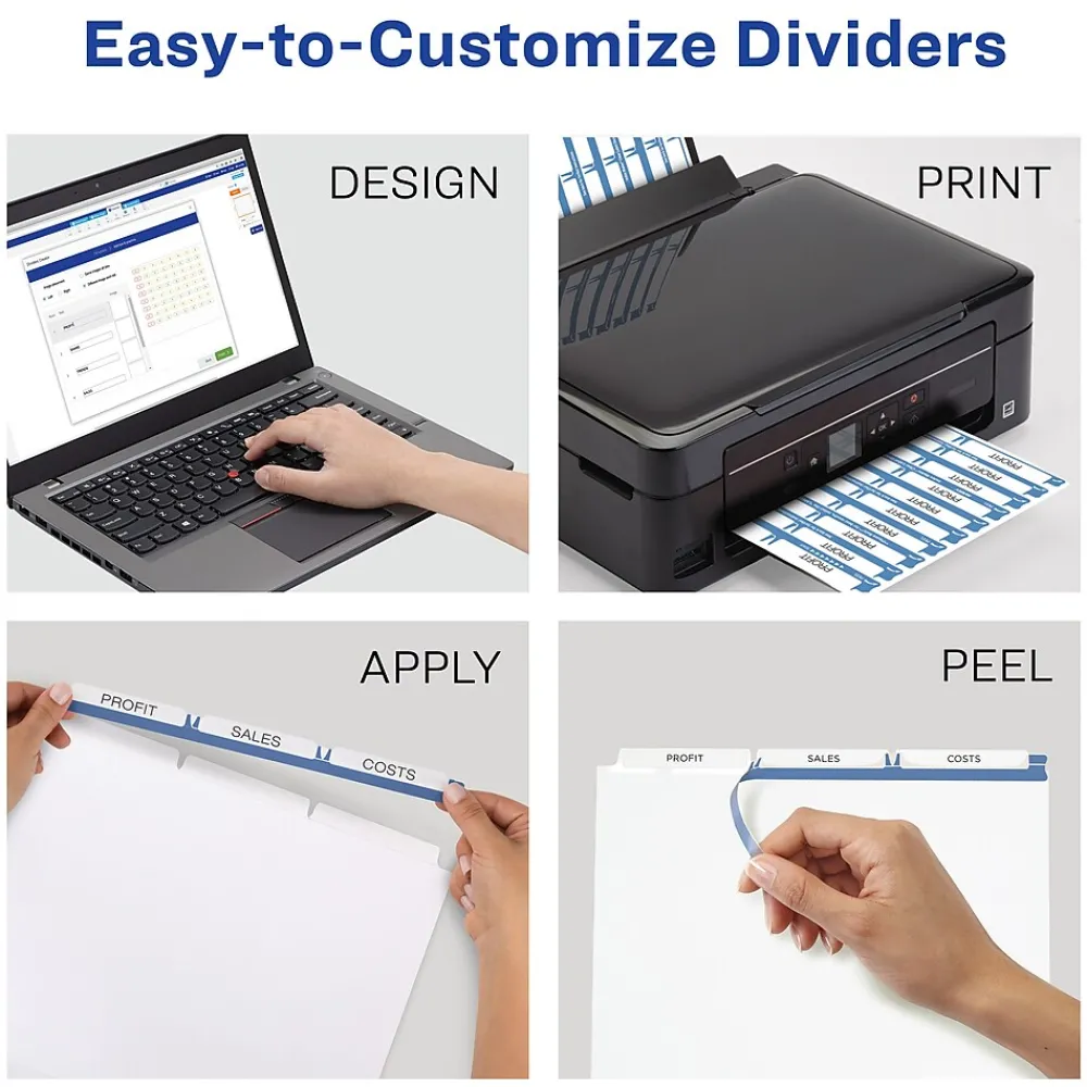 Dividers|Avery Index Maker Paper Dividers with Print & Apply Label Sheets, 3 Tabs, White, 5 Sets/Pack (11435)
