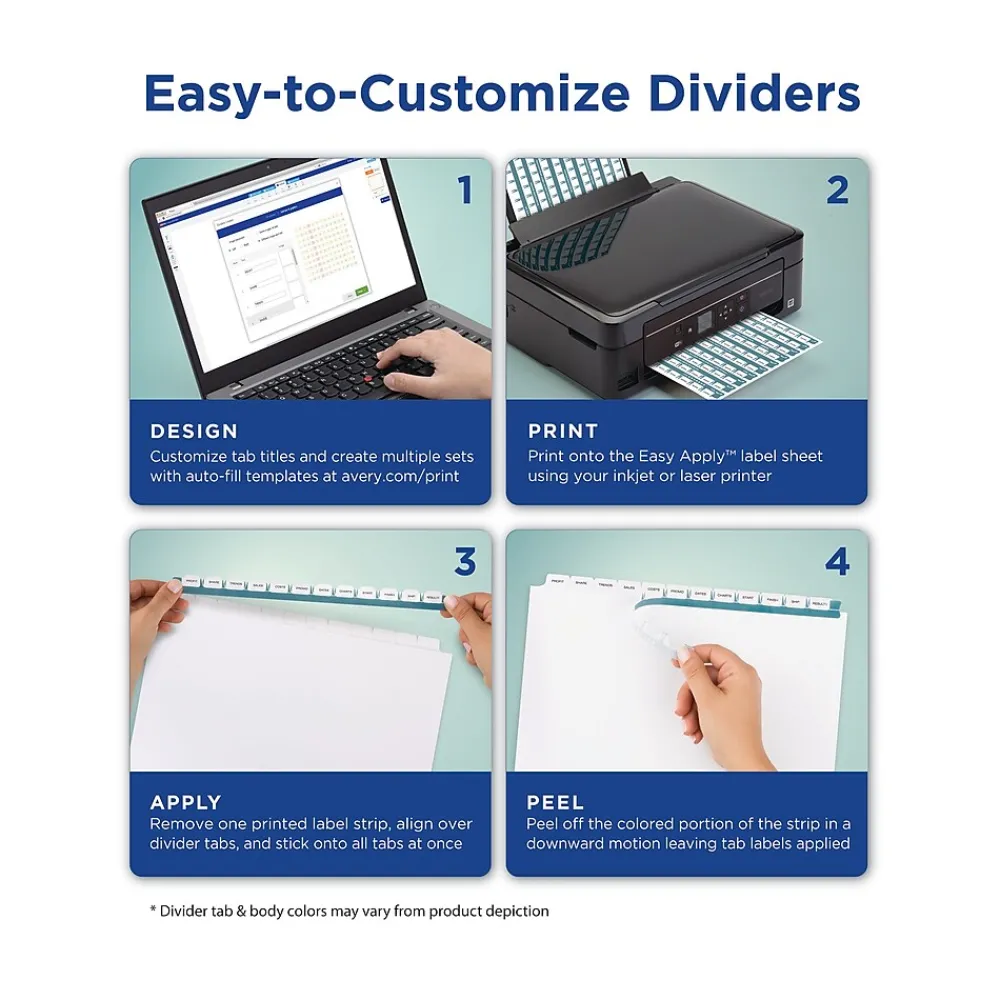 Dividers|Avery Index Maker Print & Apply Dividers, 24-Tab, White, Set (13151)