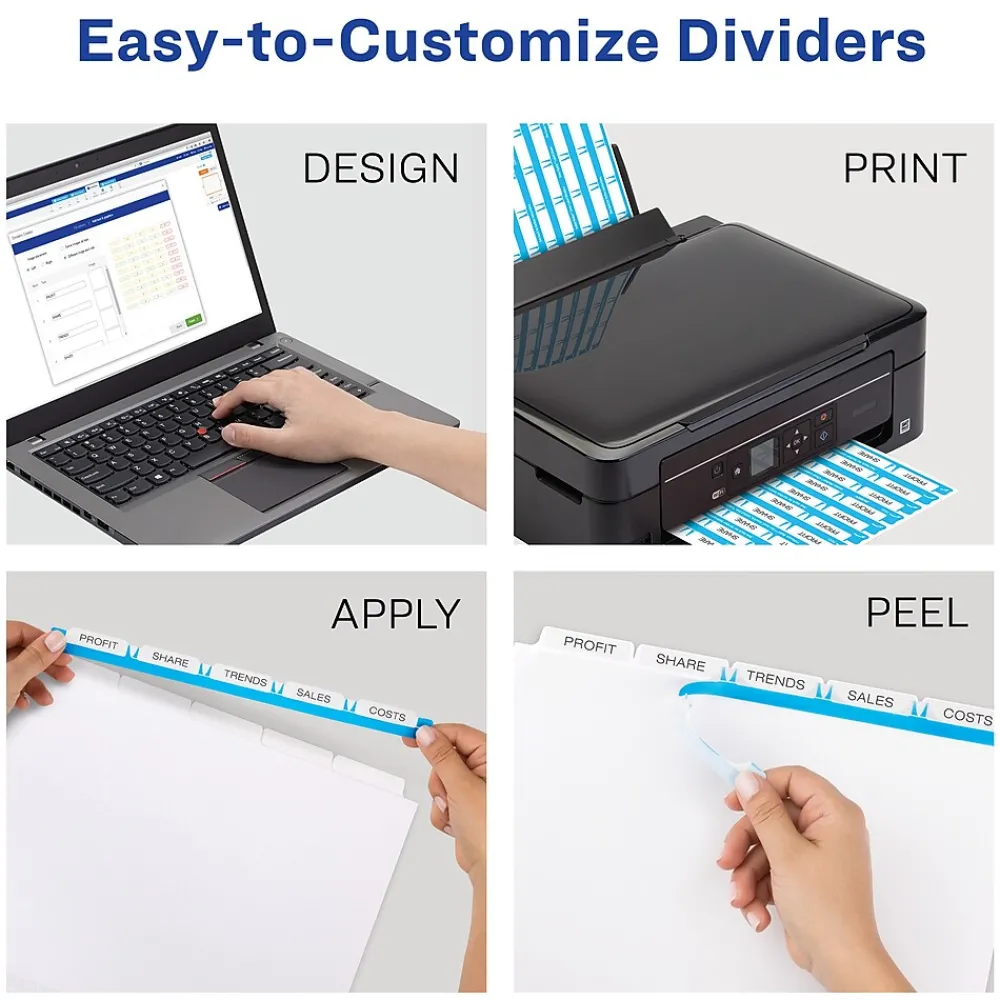 Dividers|Avery Index Maker Unpunched Paper Dividers with Print & Apply Label Sheets, 5 Tabs, White, 25 Sets/Pack (11443)