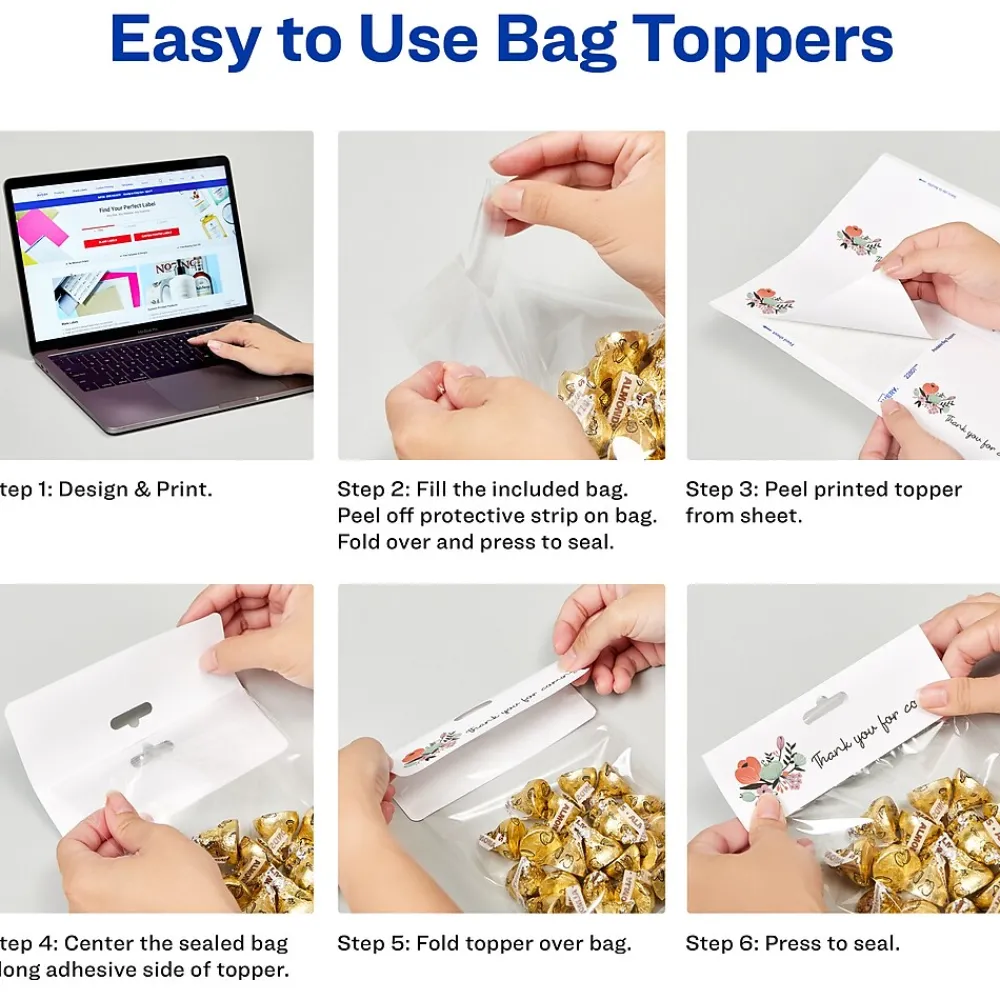Labels|Avery Laser/Inkjet Adhesive Bag Toppers with Bags, 1 3/4" x 5", White, 40 Labels & Bags/Pack (22801)