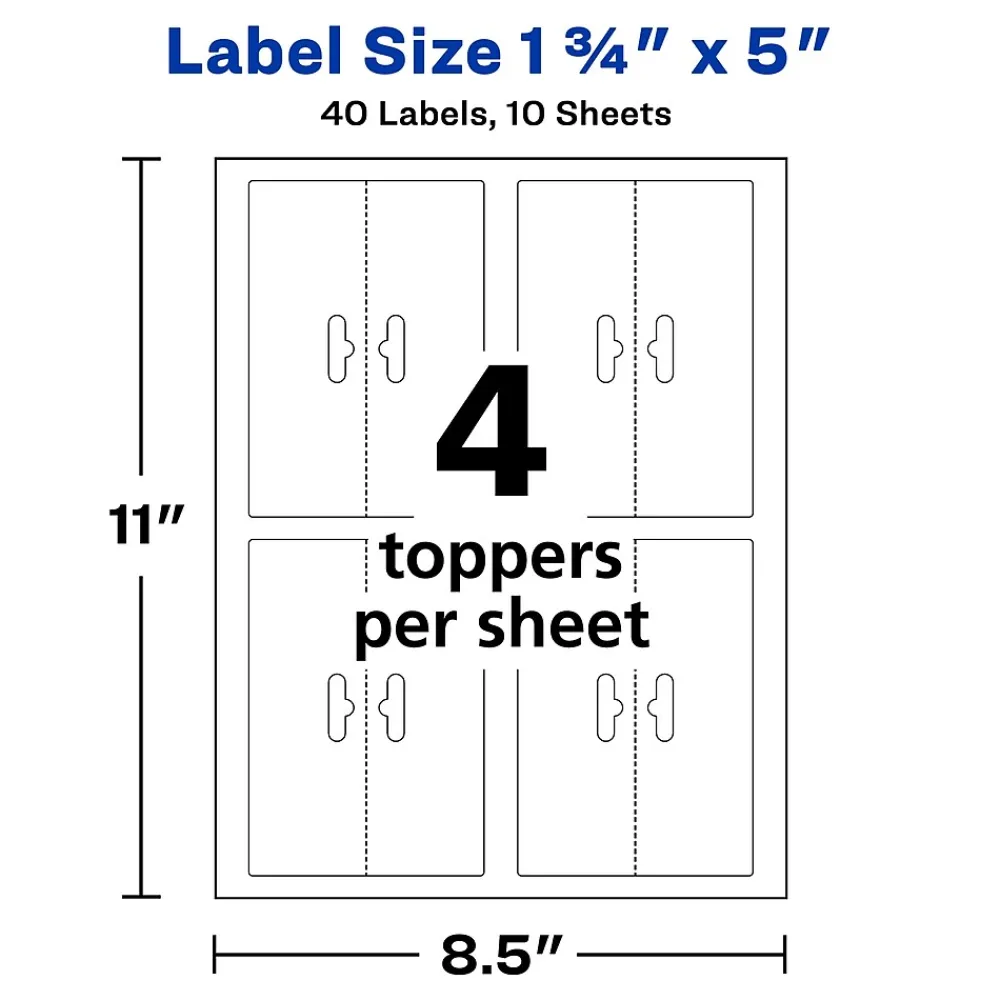 Labels|Avery Laser/Inkjet Adhesive Bag Toppers with Bags, 1 3/4" x 5", White, 40 Labels & Bags/Pack (22801)