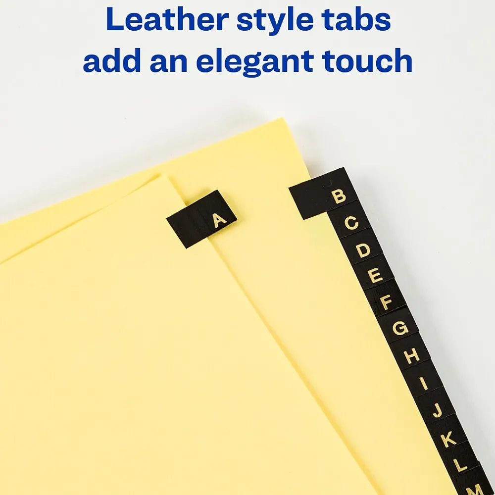 Dividers|Avery Leather Style Pre-Printed A - Z Paper Dividers, Buff with Black Tabs (25180)
