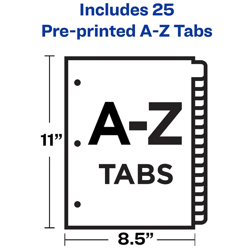 Dividers|Avery Leather Style Pre-Printed A - Z Paper Dividers, Buff with Black Tabs (25180)