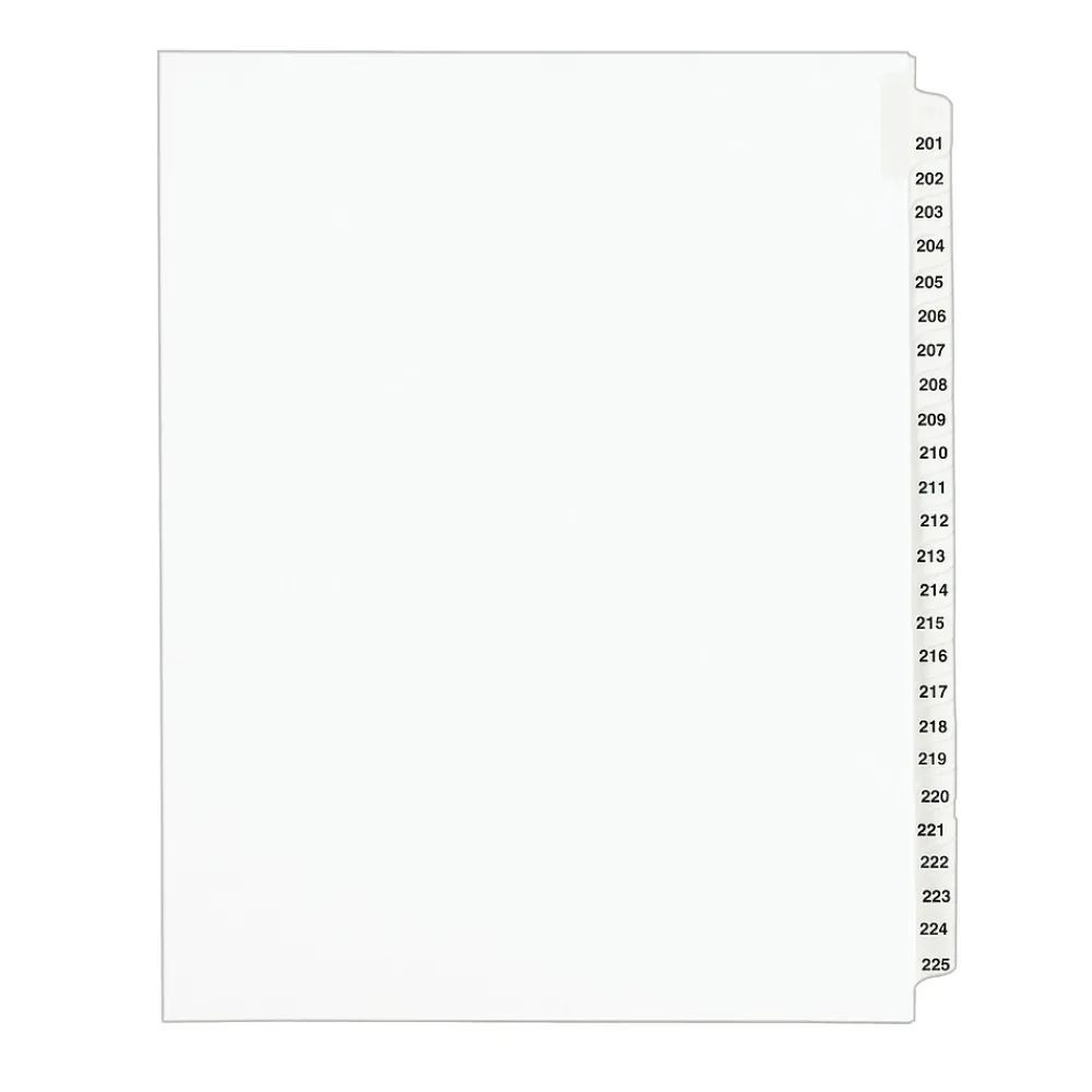 Dividers|Avery Legal Pre-Printed Paper Divider Collated Set, 201-225 Tabs, White, Style, Letter Size (01338)