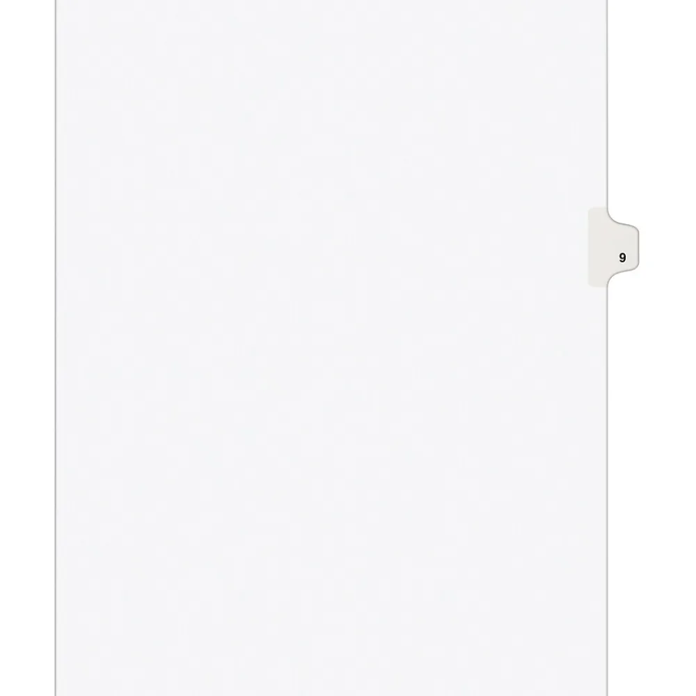 Dividers|Avery Legal Pre-Printed Paper Dividers, Side Tab #9, White, Style, Letter Size, 25/Pack (11919)