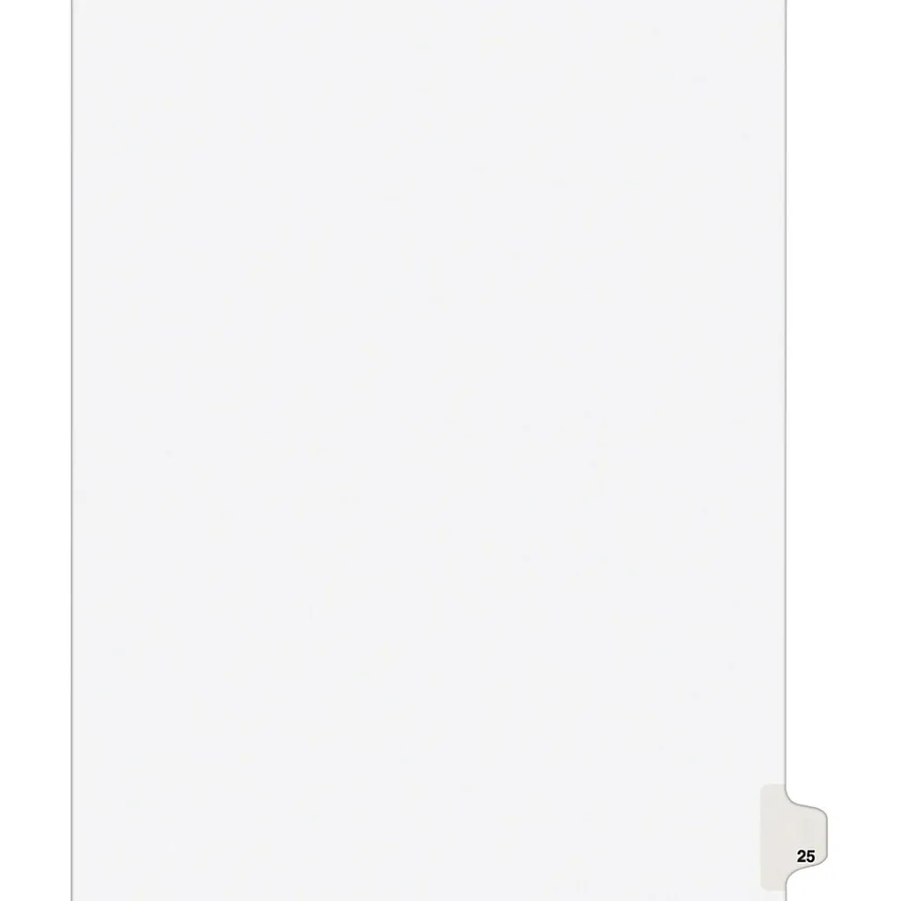 Dividers|Avery Legal Pre-Printed Paper Dividers, Side Tab #25, White, Style, Letter Size, 25/Pack (01025)