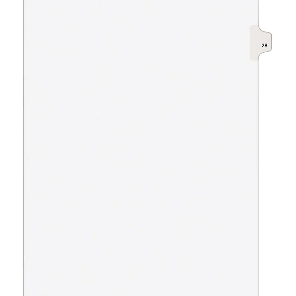 Dividers|Avery Legal Pre-Printed Paper Dividers, Side Tab #28, White, Style, Letter Size, 25/Pack (01028)