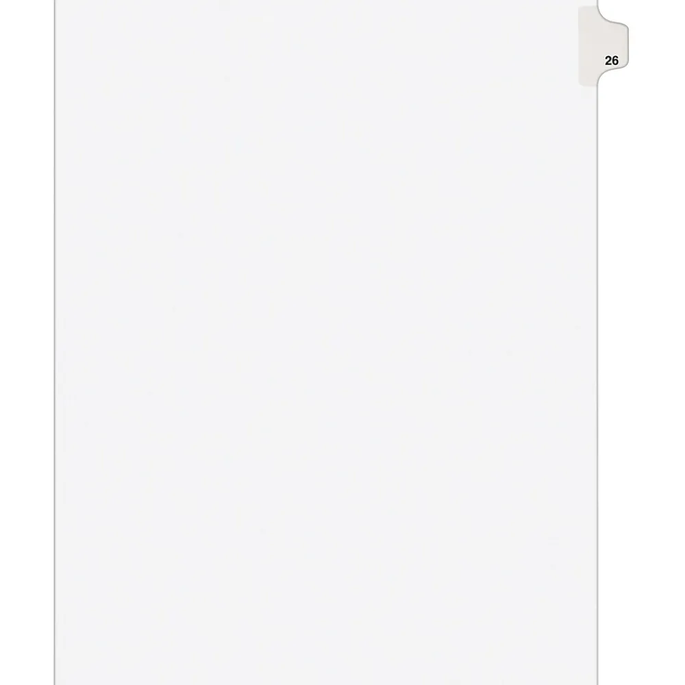 Dividers|Avery Legal Pre-Printed Paper Dividers, Side Tab #26, White, Style, Letter Size, 25/Pack (01026)