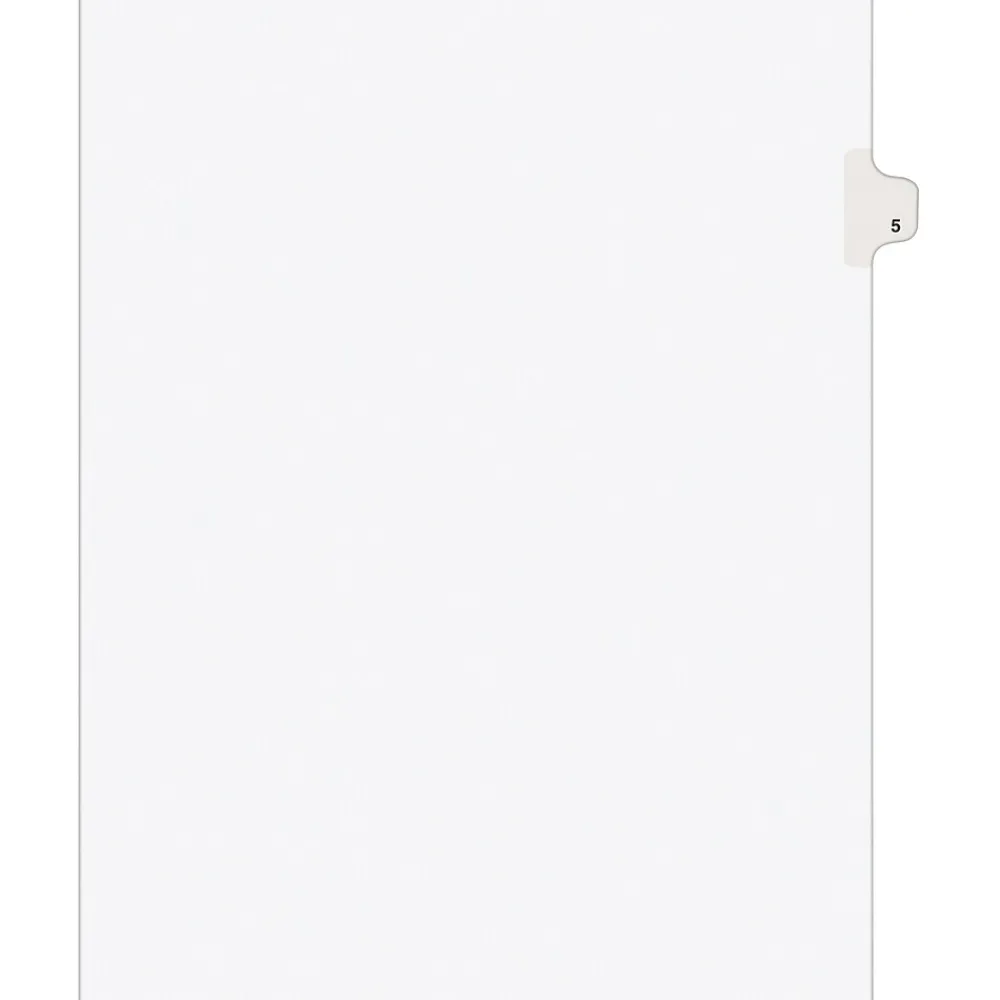 Dividers|Avery Legal Pre-Printed Paper Dividers, Side Tab #5, White, Style, Letter Size, 25/Pack (11915)
