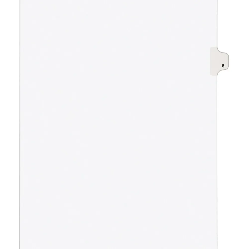 Dividers|Avery Legal Pre-Printed Paper Dividers, Side Tab #6, White, Style, Letter Size, 25/Pack (11916)