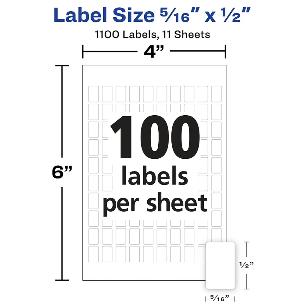 Labels|Avery Multipurpose Labels, 5/16" x 1/2", White, Non-Printable, 1100 Labels/Pack (5412)