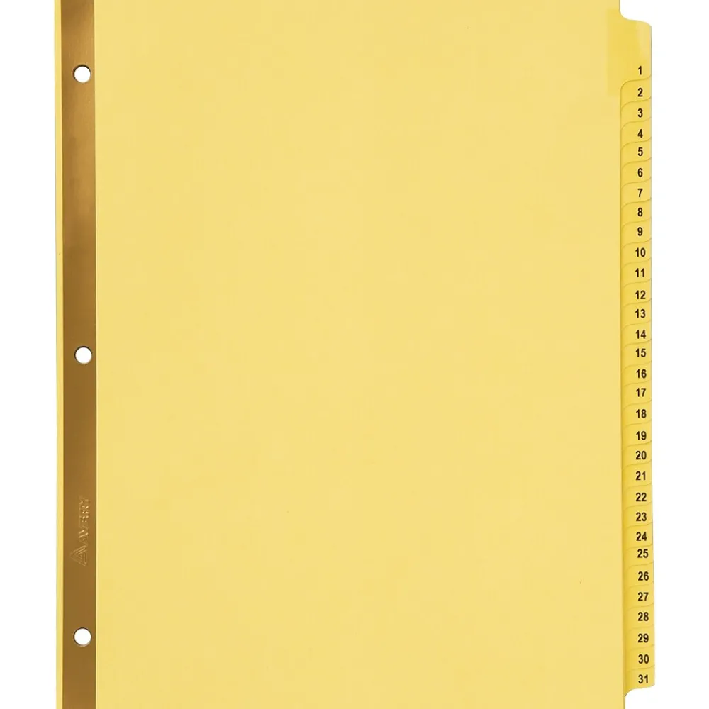 Dividers|Avery Pre-Printed Paper Dividers with Laminated Tabs, 1-31 Tabs, Buff, Gold Reinforced (11308)