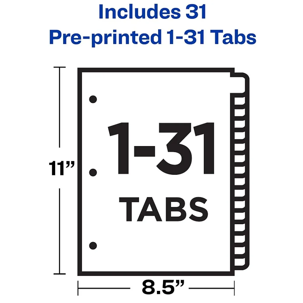 Dividers|Avery Pre-Printed Paper Dividers with Laminated Tabs, 1-31 Tabs, Buff, Gold Reinforced (11308)